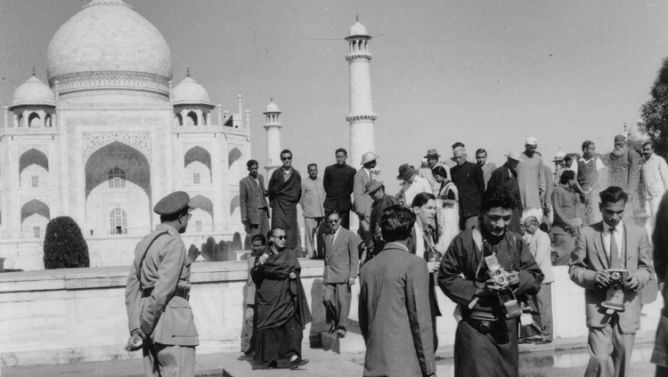 His Holiness the Dalai Lama visiting the Taj Mahal in Agra, UP, India in December of 1959. His Holiness the Dalai Lama visiting the Taj Mahal in Agra, UP, India in December of 1959.