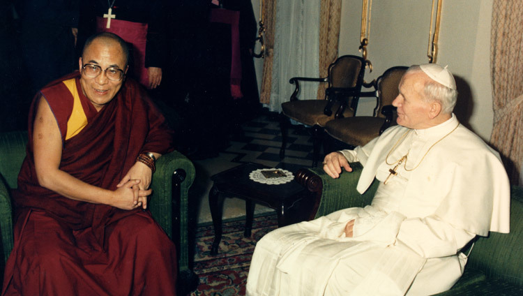 His Holiness the Dalai Lama with His Holiness Pope John Paul II in Vatican City on June 14, 1988. His Holiness the Dalai Lama with His Holiness Pope John Paul II in Vatican City on June 14, 1988.