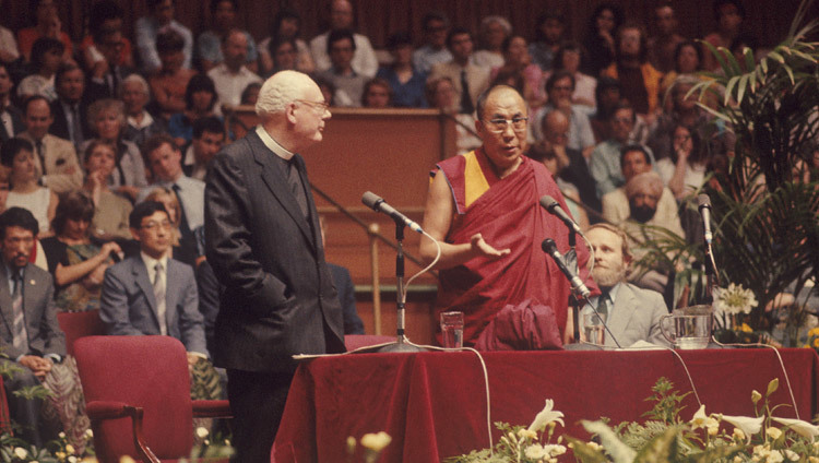 His Holiness the Dalai Lama delivering an address in London, United Kingdom in July of 1984. His Holiness the Dalai Lama delivering an address in London, United Kingdom in July of 1984.