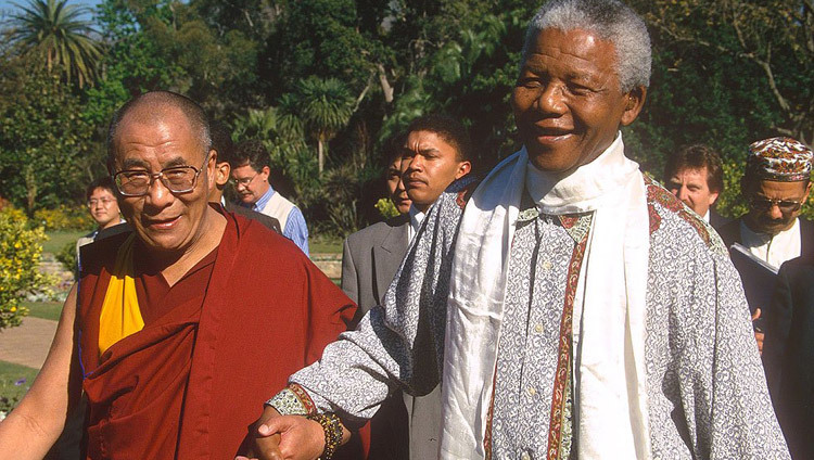 His Holiness the Dalai Lama with Former President of South Africa Nelson Mandela in Johannesburg, South Africa on November 5, 2004. His Holiness the Dalai Lama with Former President of South Africa Nelson Mandela in Johannesburg, South Africa on November 5, 2004.