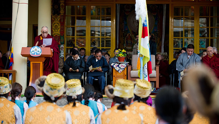 His Holiness the Dalai Lama reading his statement on the 52nd anniversary of Tibetan National Uprising Day at the Main Tibetan Temple in Dharamsala, HP, India on March 3, 2011. (Photo by Tenzin Choejor/OHHDL) His Holiness the Dalai Lama reading his statement on the 52nd anniversary of Tibetan National Uprising Day at the Main Tibetan Temple in Dharamsala, HP, India on March 3, 2011. (Photo by Tenzin Choejor/OHHDL)