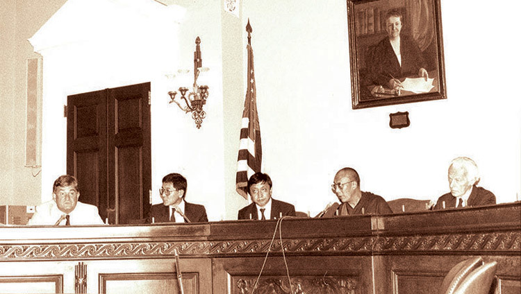 His Holiness the Dalai Lama addressing the US Congressional Human Rights Caucus and announcing his Five-Point Peace Plan for Tibet in Washington DC, USA on September 21, 1987. His Holiness the Dalai Lama addressing the US Congressional Human Rights Caucus and announcing his Five-Point Peace Plan for Tibet in Washington DC, USA on September 21, 1987.