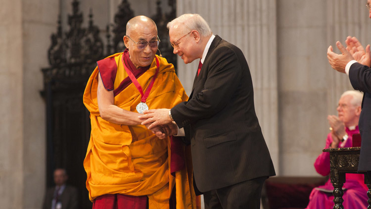 His Holiness the Dalai Lama receiving the Templeton Prize in a ceremony in London, UK on May 14, 2012. His Holiness the Dalai Lama receiving the Templeton Prize in a ceremony in London, UK on May 14, 2012.