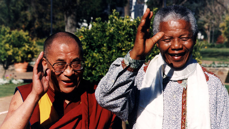 His Holiness the Dalai Lama with South African President Nelson Mandela in Cape Town, South Africa on August 21, 1996. His Holiness the Dalai Lama with South African President Nelson Mandela in Cape Town, South Africa on August 21, 1996.