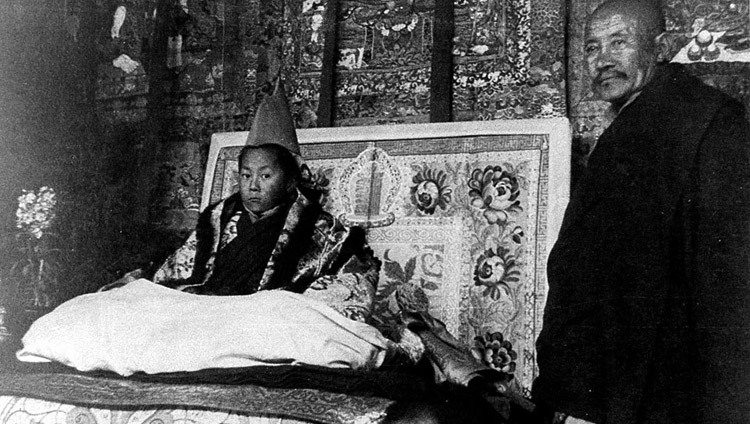 His Holiness sitting on the throne during his official enthronement ceremony in Lhasa, Tibet on February 22, 1940. (Photo/OHHDL) His Holiness sitting on the throne during his official enthronement ceremony in Lhasa, Tibet on February 22, 1940. (Photo/OHHDL)