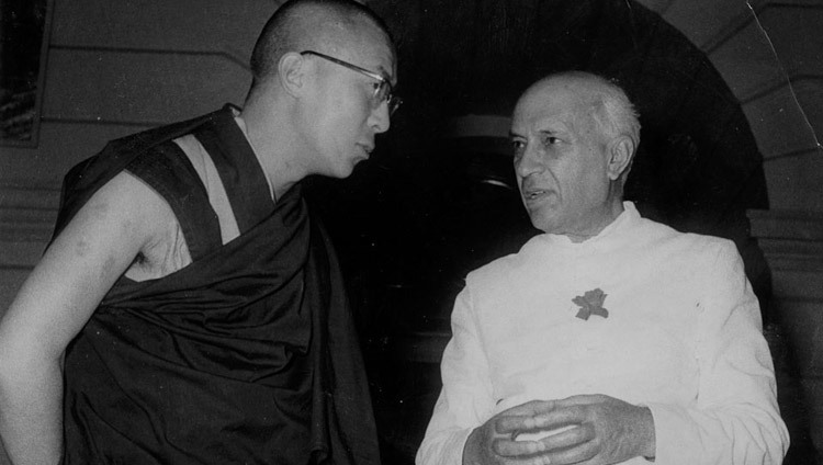 His Holiness the Dalai Lama with Indian Prime Minister Jawaharlal Nehru in New Delhi, India on April 16. 1961. His Holiness the Dalai Lama with Indian Prime Minister Jawaharlal Nehru in New Delhi, India on April 16. 1961.