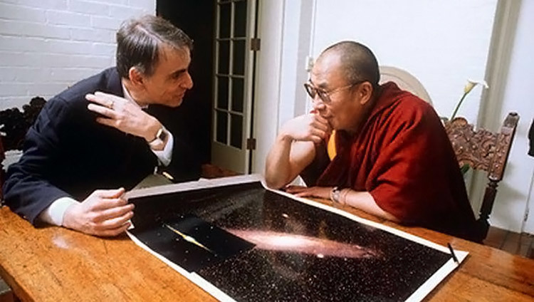 His Holiness the Dalai Lama meeting with Carl Sagan during his visit to the USA in 1991. (Photo by John Reis) His Holiness the Dalai Lama meeting with Carl Sagan during his visit to the USA in 1991. (Photo by John Reis)