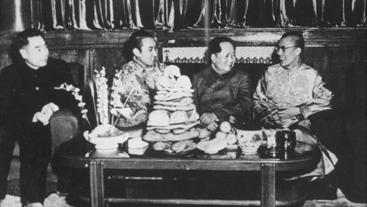 Zhou En-Lai, Panchen Lama, Mao Tse-Tung and His Holiness the Dalai Lama in Beijing, China in 1956. (Photo courtesy Tibet Images) Zhou En-Lai, Panchen Lama, Mao Tse-Tung and His Holiness the Dalai Lama in Beijing, China in 1956. (Photo courtesy Tibet Images)